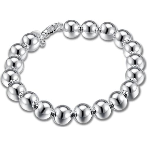 BABYLLNT 925 Silver 10MM Circle Ball Beads Silver Bracelet Woman Charm Fashion Jewelry Gift Wholesale