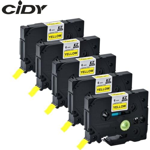 CIDY 5PCS black on yellow tape TZe611 TZe-611 TZ611 TZe611 TZ 611 Compatible brother P-touch TZ Tze label tape LAMINATED TAPES