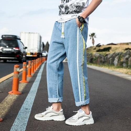 Fashion new men jeans blue and sky blue 2021 New Korean Trend Fashion Casual Stretch Straight Pants Mens Nine Pants