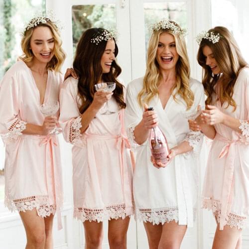 Owiter 2019 Women Matt Satin Lace Robe Bride Robe Bridesmaid Robes Bridal Wedding Robe Bathrobe Sleepwear Dressing White Robes