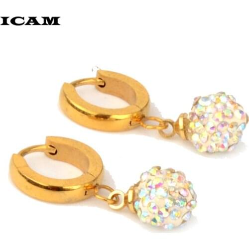 ICAM Fashion Gold Color Geometric Earring For Women l Long Tassel Crystal Korean Women Stud Earrings Set Jewelry 2019 New