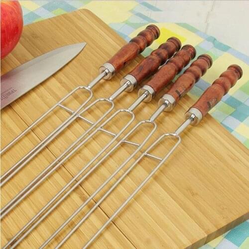 6pcs 16.9'' Stainless Steel U-shaped Barbecue Skewers Needle with Wooden Handle Kebab Grilling BBQ Forks BBQ Accessories 43cm