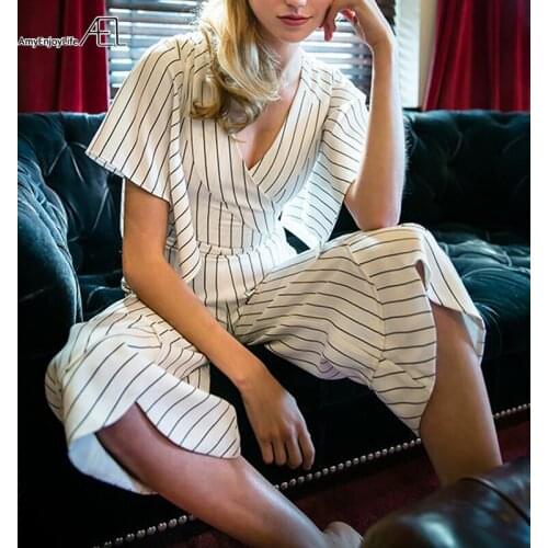 AEL Short Sleeve Flounce Jumpsuit Party Ruffle V Collar Women Summer Jumpsuits Loose Broad-legged Casual Holiday Chic Woman 2019