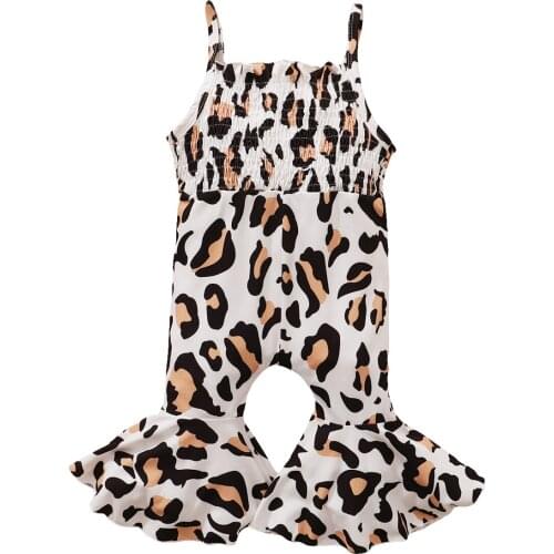 Kids Baby Girls Jumpsuit, Leopard Print Sleeveless Spaghetti Strap Playsuits One-Piece Pants for Summer Fall, 0-24 Months