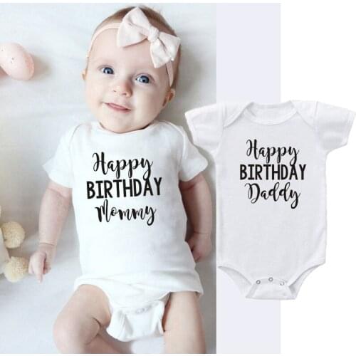 Infant Rompers Newborn Baby Girls Boys Romper Cotton Short-sleeved Happy Birthday Daddy Mommy Jumpsuit Baby Clothes Outfits