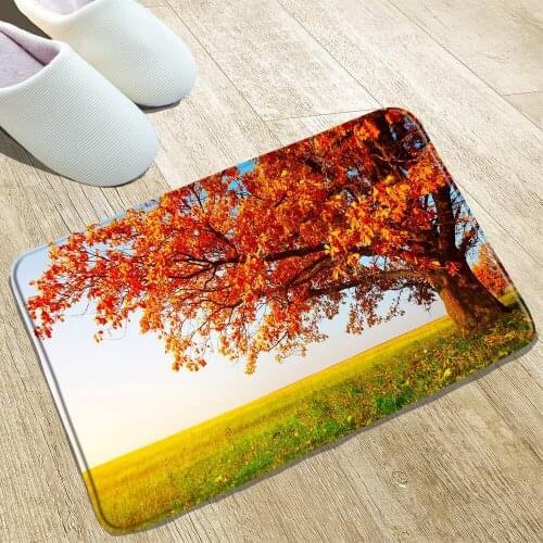 Red Leaves Landscape Printing Pattern Bathroom Mat Door Kitchen Flannel Absorbent Floor Rugs Home Decor Products Anti-slip Mats