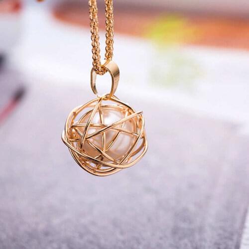 Creative Birds Nest Pearl Crystal Chain Long Sweater Chain Vintage Women Ball Pearl Necklace Pendant Jewelry