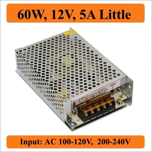60W 12V 5A Little Switching Power Supply AC 100-240V to DC 12V 5000mA Transformer for LEDs Strip light display or CCTV Camera