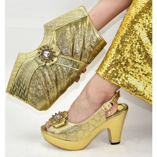 Fashion ladies high heel shoes gold 10.5CM italian shoes with matching bags african shoes and bags matching set for dress 9310-7