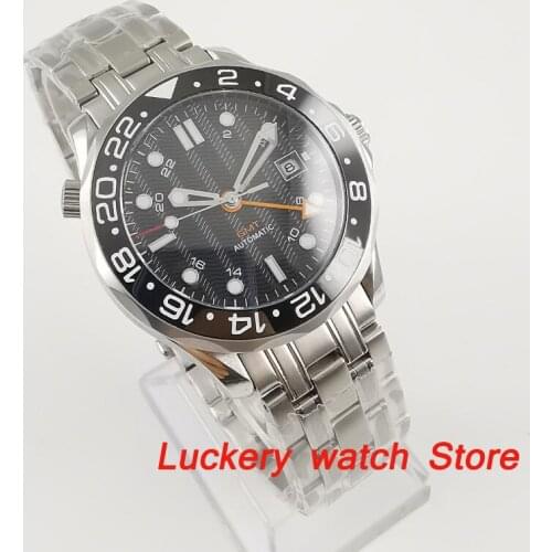 Bliger 41mm mens GMT watch black dial saphire glass;Ceramic Bezel luxury Automatic mechanical watches