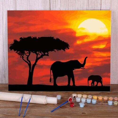 Landscape Elephant Animal Coloring By Numbers Painting Kit Acrylic Paints 50*70 Oil Painting Wall Decoration Crafts Drawing
