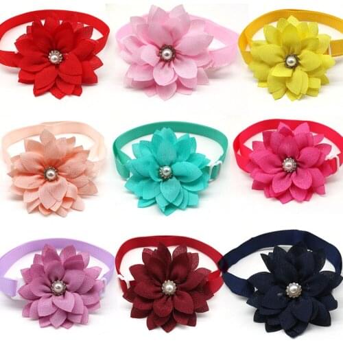 New 100pcs Small Dog Accessories Chiffon Rhinestone Pet Dog Cat Bowtie Collar Flower Small Dog Puppy Bow Tie Pet Supplies