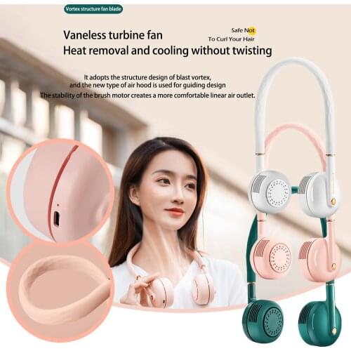 New Mini Neck Fan Portable Bladeless Fan Usb Rechargeable Leafless Hanging Fans Air Cooler Cooling Wearable Neckband Fans#G