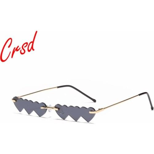 CRSD Heart Shaped Sunglasses Women Metal Women Brand Designer Fashion Rimless LOVE Clear Ocean Lenses Sun Glasses Oculos UV400