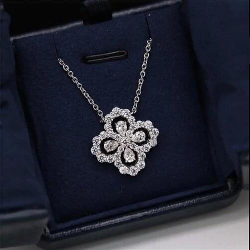 AIYANISHI Four Leaves 925 Sterling Silver Necklace Clover Design Fancy Clavicle Chain Female Bride Jewelry Gift Ladies Necklace