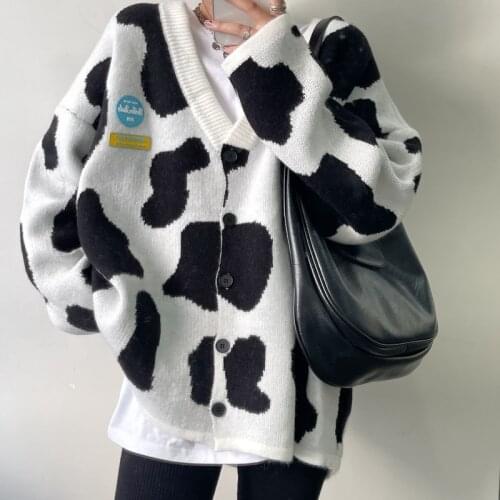 Japanese cow thick coat women loose sweater 2021 autumn and winter new Korean lazy knitted top oversized cardigan