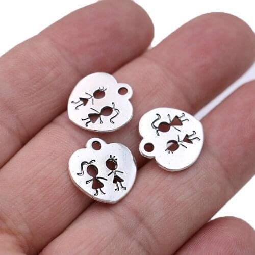 20Pcs Antique Silver Plated Boy Girl Heart Charms Pendants for Jewelry Making Bracelet Earrings Necklace DIY Accessories Craft