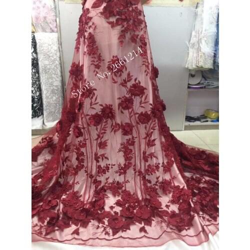 Luxury 3d flower African net lace textile Graceful WINE French tulle embroidery lace fabric BZL-92720