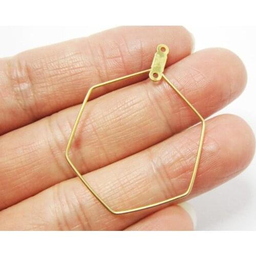Brass ear hoops 40x29x0.7mm Hexagon Raw brass earrings findings Geometic ear wire -20pcs R333