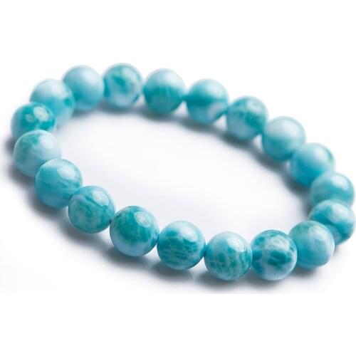 Genuine Blue Natural Larimar Bracelet Women Men Stretch Healing Crystal Gemstone Natural Stone Round Bead Bracelet 10mm AAAAA