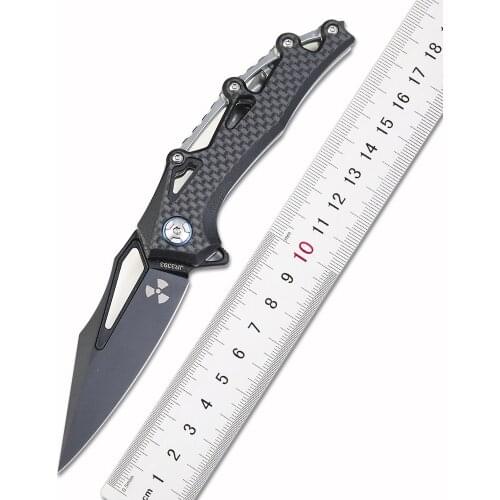 New JUNGLE KNIFE JR9393 flipper folding knife D2 blade bearing carbon fiber handle outdoor camping tactical kitchen fruit knife