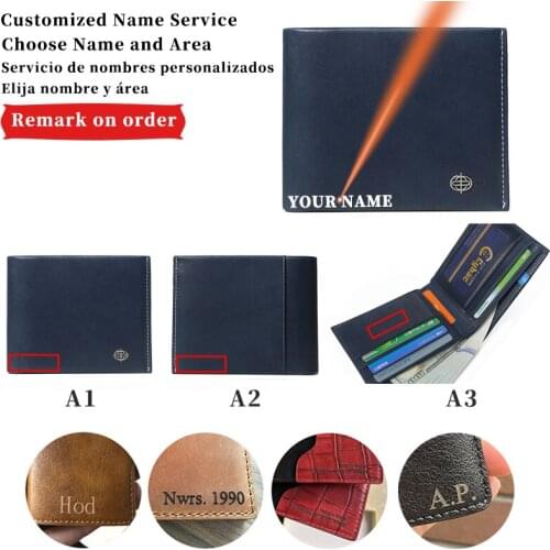 Smart Name Carving Wallet For Men Genuine Leather Smart Blue Wallets Fashion New Short Slim Mens Wallet Coin Purse