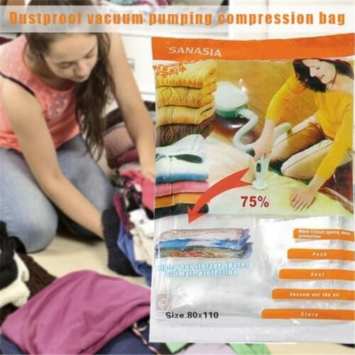 Vacuum Bag For Clothes Storage Bag With Valve Transparent Border Foldable Compressed Organizer Space Saving Seal Packet