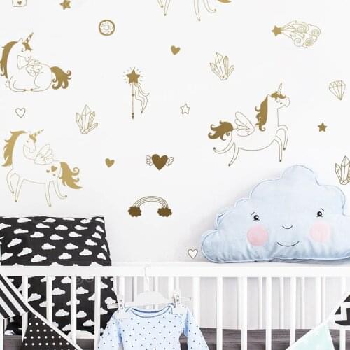 Magical Unicorn Wall Decals Art Mural For Baby Girls Room Wall Decor , Lovely Wall Stickers Vinyl Unicorn Decal Wallpaper