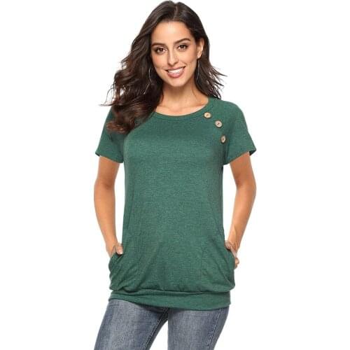 2019 New T Shirt Women Harajuku Summer Short Sleeve Tops Tees Fashion Tee Shirt Femme O Neck Button Tshirt Camisetas Mujer