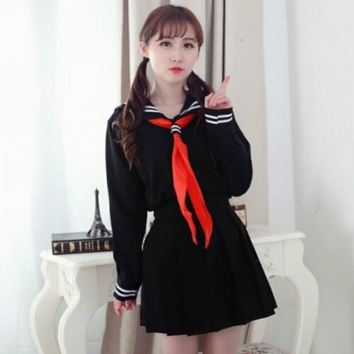 Women School Uniform Cosplay Costumes College Student JK Sailor Japanese Uniform Tops+Skirt+Tie School Wear Sets S-3XL C30153AD
