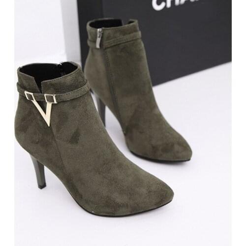 Autumn And Winter New Womens Boots Thin Heel High Heel Tip Side Zipper Waterproof Table Short Boots Girl