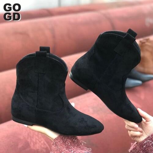 [GOGD]Fashionable leather Chelsea boots womens fall/winter 2020 ankle boots for womens chunky high-heeled boots flat shoes