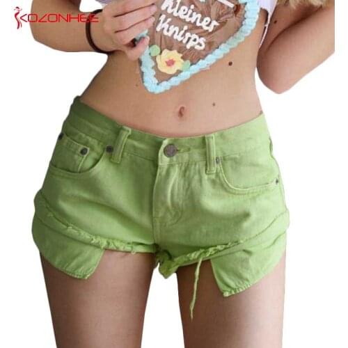 Mustard green Inelastic Women Denim Shorts With Low Waist short Tassel Female Summer Shorts For Womens jeans #78