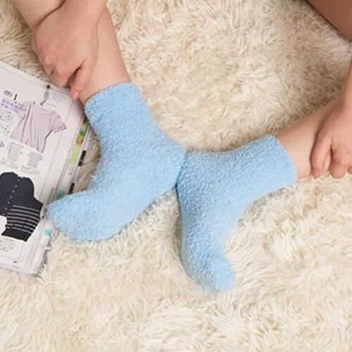 Women Girl Winter Warm Thicken Corals Fleece Fluffy Solid Color Sleep Bed Socks