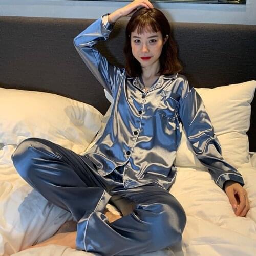 Plus Size Women Satin Pajamas Set 2PCS Shirt &Pants Casual Pyjamas Suit Long Sleeve Couple Sleepwear Nightwear 3XL 4XL 5XL
