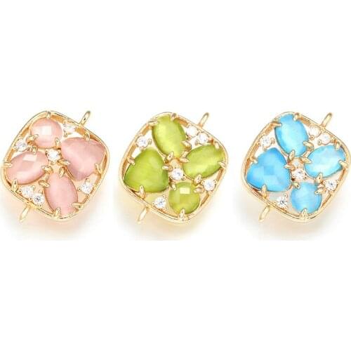 ZHUKOU 15x20mm Brass Cubic Zirconia square Crystal Connectors for Necklace Handmade jewelry making findings model:VS336