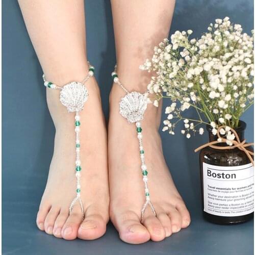 1pc Scallop Crystal Pearl Anklet Bracelet Beach Pearl Barefoot Sandal Anklet Chain