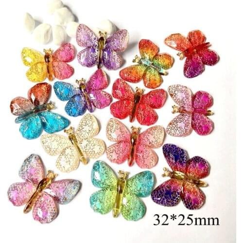 10Pcs 32*25mm Cartoon 3D Butterfly Cabochon Resin Planar Home Decoration Patches Botton DIY Hairpin Girls Accessories