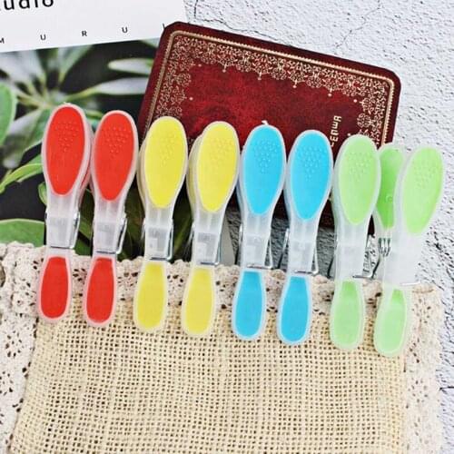 12Pcs/Pack 4Colors Plastic Rectangle Garment Hooks And Clips Wind Hangers Clothes Clamp Button Household Windproof Clip