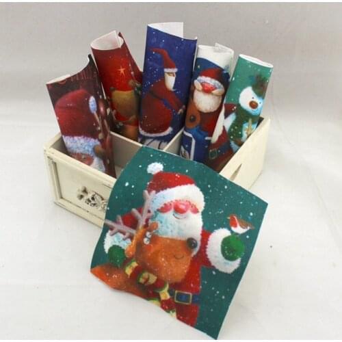 15x15cm Christmas Deer & Santa Claus Printed Cotton Linen Fabric canvas Cartoon fabric telas Patchwork tissue for sewing