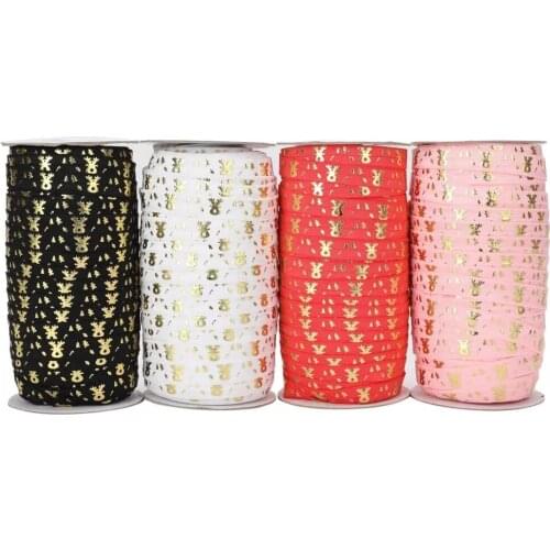 5/8" Gold Foil Christmas Deer Head Fold Over Elastic Foe Elastic For Headband Ties Hair Accessory Welcome Custom Printed