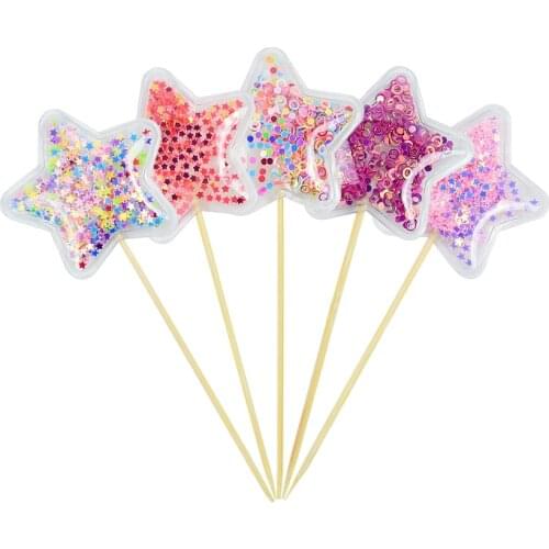 5Pcs PVC Transparent Cake Decorating Tools for Birthday Baby Shower Wedding Cake Decorations Star/Unicorn Cupcake Toppers