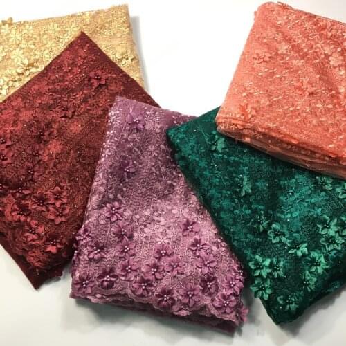 African Lace Fabric 2021 High Quality Lace Fabric 5 Yards Nigeria Materials with Beaded French Nigeria Laces for Wedding Latest