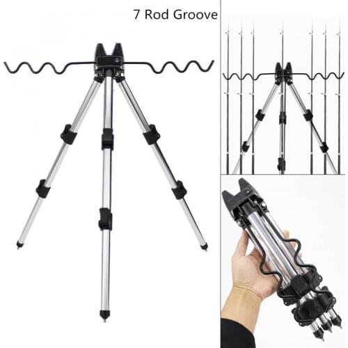 Aluminum Fishing Rod Support Telescopic 7 Groove Fishing Rod Holder Collapsible Tripod Stand Sea Fishing Pole Bracket X174G