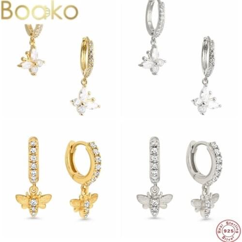 BOAKO 925 Sterling Silver Butterfly Zircon Pendant Hoop Earrings Full Zirconia Female Huggies Earrings For Women Jewelry aretes