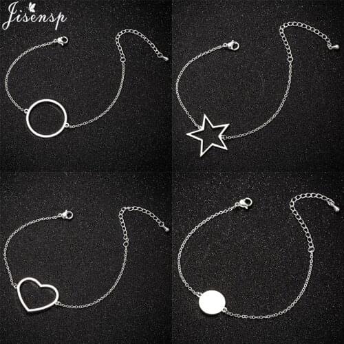 Jisensp Geometric Stainless Steel Bracelet Simple Hollow Star Round Charm Bracelet Fashion Jewelry for Women Girls Party Gift