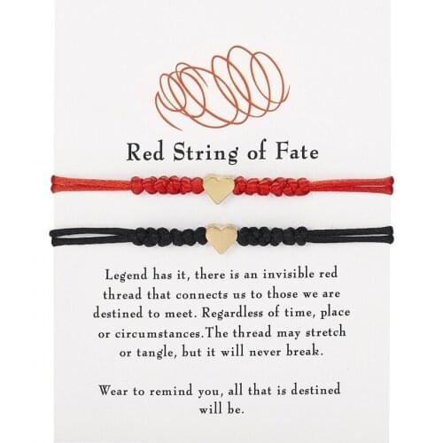 2pcs Love Heart Charm Bracelet for Women Men Adjustable Wish Good Lucky Red Strings Couple Bracelet Friendship Jewelry Gift
