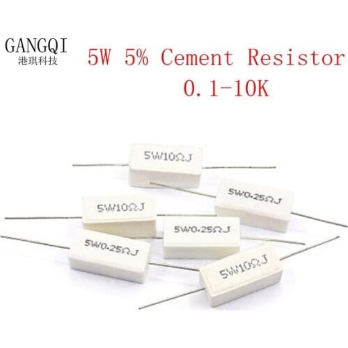 10pcs 5W 5% Cement Resistor Power Resistance 0.1 ~ 10K 0.1R 0.5R 1R 10R 100R 0.22 0.33 0.5 1 2 5 8 10 15 20 25 30 100 1K 10K ohm