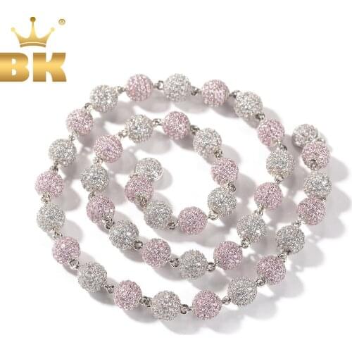 The BLING KING 8.5mm Width Paved Bling Pink CZ Stone Gold Bracelet Iced Out Beads Link Chain Choker Necklace Hiphop Jewelry