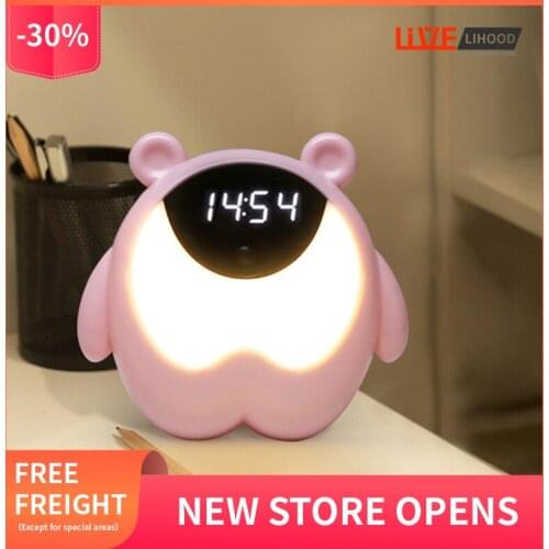 Alarm Clock Night Light RGB Wake Up Motion Sensor Music Light Creative Time Light Cute Bear Alarm Clock Bedroom Decoration
